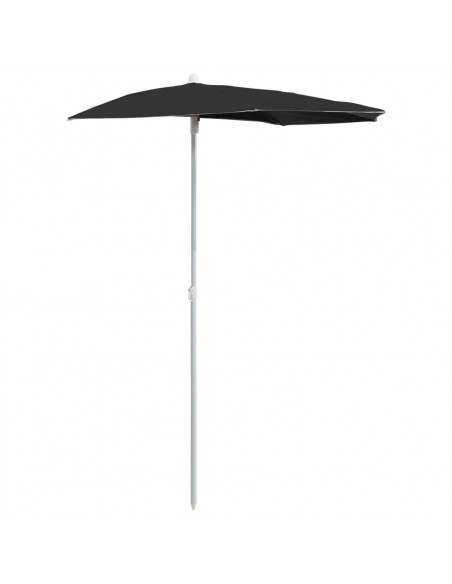 Ombrellone Semicircolare da Giardino con Palo 180x90 cm Nero