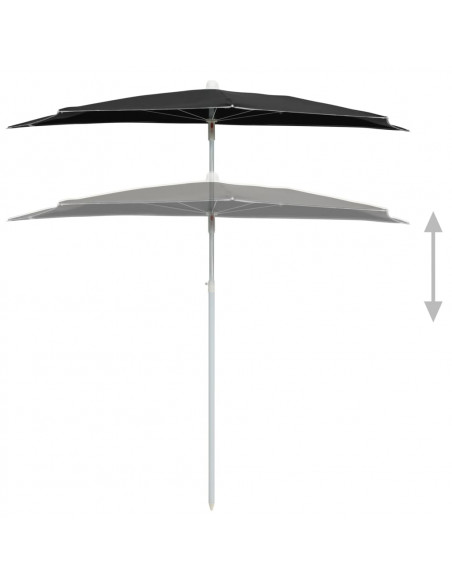 Ombrellone Semicircolare da Giardino con Palo 180x90 cm Nero