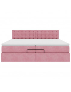 Struttura Letto Pouf con Materasso Rosa 200x200 cm Velluto 2