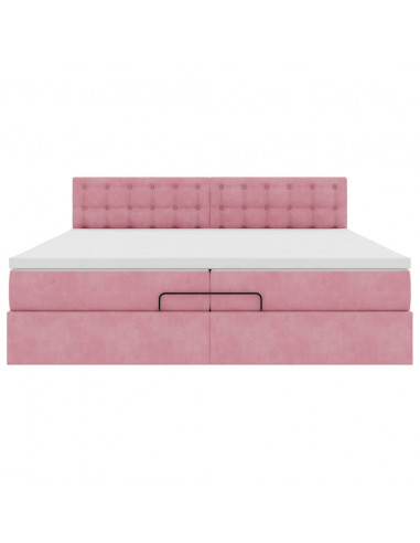 Struttura Letto Pouf con Materasso Rosa 200x200 cm Velluto