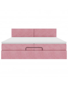 Struttura Letto Pouf con Materasso Rosa 200x200 cm Velluto 2