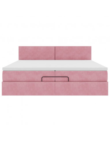 Struttura Letto Pouf con Materasso Rosa 200x200 cm Velluto