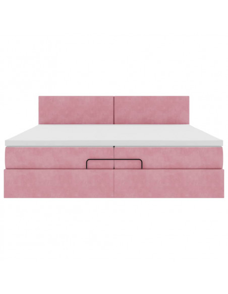 Struttura Letto Pouf con Materasso Rosa 200x200 cm Velluto
