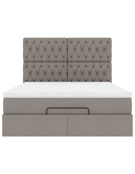 Struttura Letto Pouf con Materasso Tortora 140x190 cm Tessuto