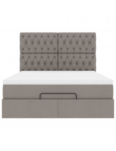 Struttura Letto Pouf con Materasso Tortora 140x190 cm Tessuto 2