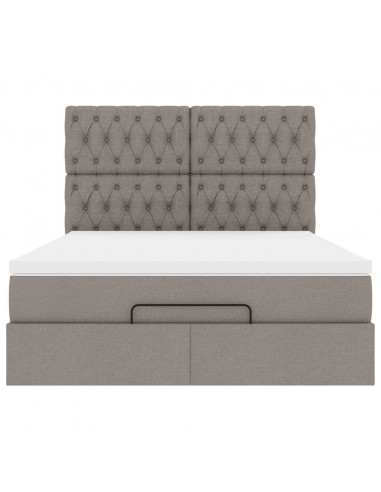 Struttura Letto Pouf con Materasso Tortora 140x190 cm Tessuto