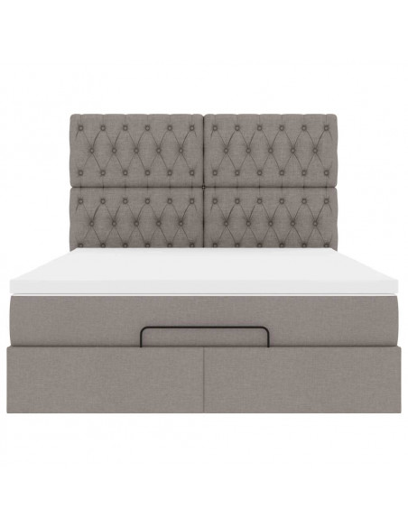 Struttura Letto Pouf con Materasso Tortora 140x190 cm Tessuto