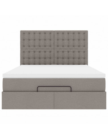 Struttura Letto Pouf con Materasso Tortora 140x190 cm Tessuto