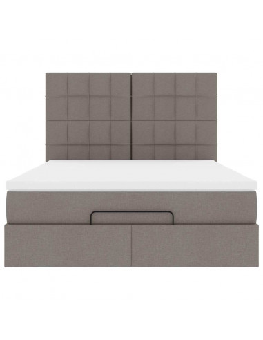 Struttura Letto Pouf con Materasso Tortora 140x190 cm Tessuto