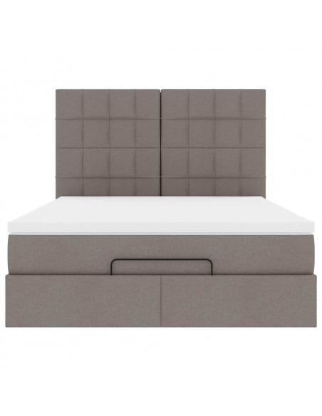 Struttura Letto Pouf con Materasso Tortora 140x190 cm Tessuto