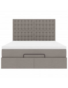 Struttura Letto Pouf con Materasso Tortora 140x190 cm Tessuto 2