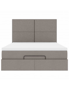 Struttura Letto Pouf con Materasso Tortora 140x190 cm Tessuto 2
