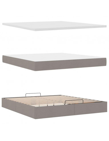 Struttura Letto Pouf con Materasso Tortora 160x200cm in Tessuto