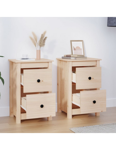 Comodini 2 pz 40x35x61,5 cm in Legno Massello di Pino