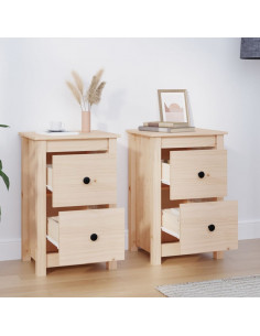 Comodini 2 pz 40x35x61,5 cm in Legno Massello di Pino 2