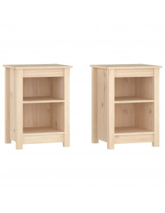 Comodini 2 pz Grigi 40x35x55 cm in Legno Massello di Pino