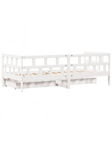 Dormeuse con Cassetti Bianca 80x200 cm Legno Massello di Pino