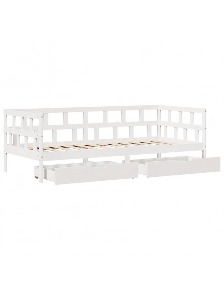 Dormeuse con Cassetti Bianca 80x200 cm Legno Massello di Pino