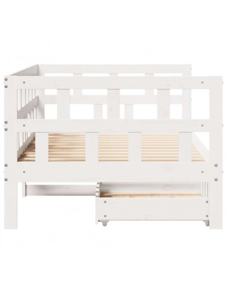 Dormeuse con Cassetti Bianco 90x190 cm Legno Massello di Pino