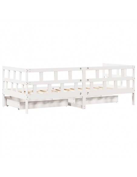 Dormeuse con Cassetti Bianco 90x190 cm Legno Massello di Pino
