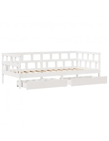 Dormeuse con Cassetti Bianco 90x190 cm Legno Massello di Pino