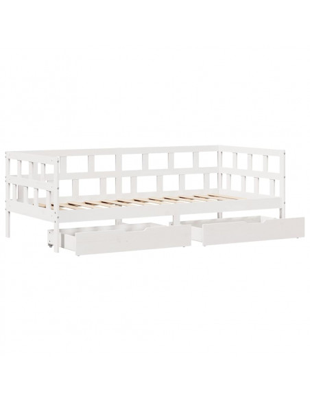 Dormeuse con Cassetti Bianco 90x190 cm Legno Massello di Pino