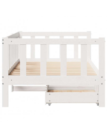 Dormeuse con Cassetti Bianca 80x200 cm Legno Massello di Pino