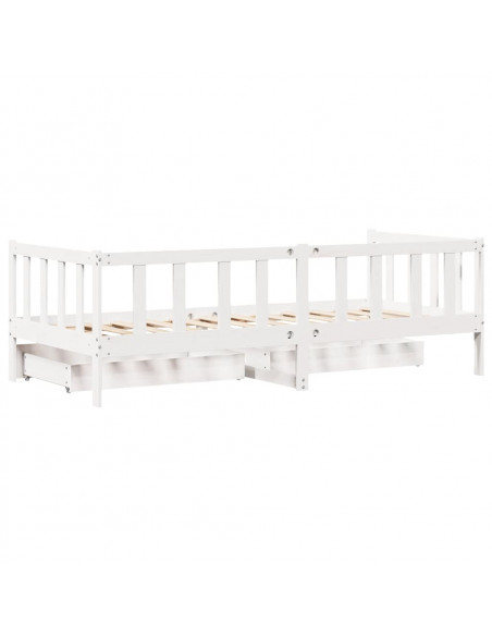 Dormeuse con Cassetti Bianca 80x200 cm Legno Massello di Pino