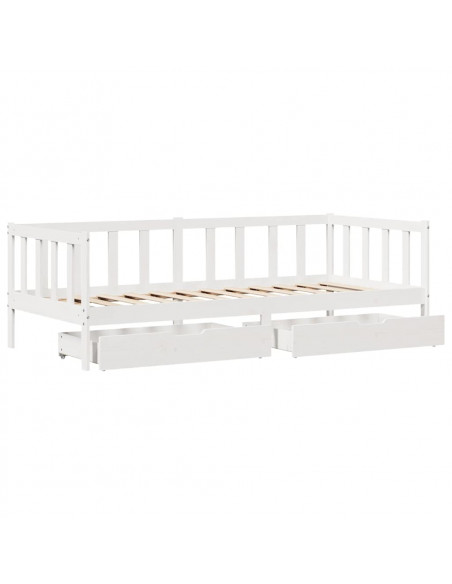 Dormeuse con Cassetti Bianca 80x200 cm Legno Massello di Pino
