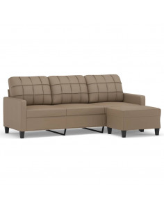 Divano a 3 Posti con Poggiapiedi Cappuccino 180cm in Similpelle