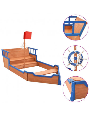 Sabbiera Nave dei Pirati in Legno di Abete 190x94,5x101 cm