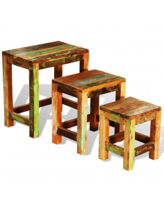 Tavolini Impilabili Set 3 pz in Legno Vintage di Recupero