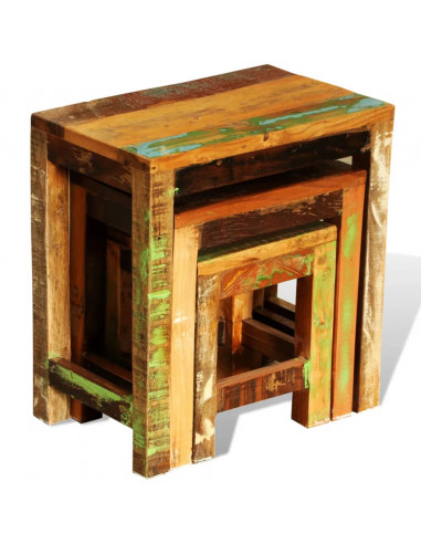 Tavolini Impilabili Set 3 pz in Legno Vintage di Recupero