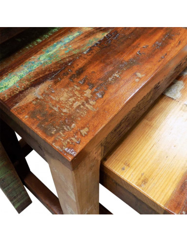 Tavolini Impilabili Set 3 pz in Legno Vintage di Recupero