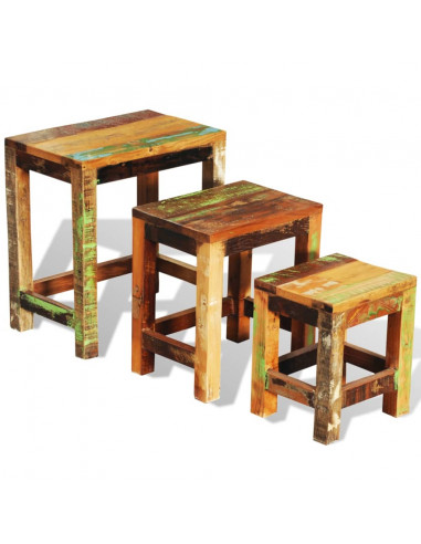 Tavolini Impilabili Set 3 pz in Legno Vintage di Recupero