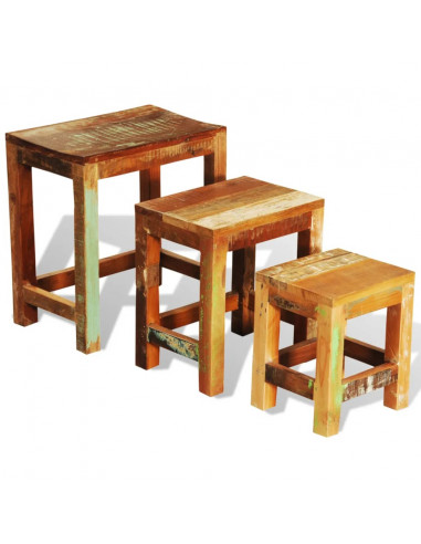 Tavolini Impilabili Set 3 pz in Legno Vintage di Recupero