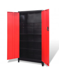 Armadio Portautensili 2 Ante Acciaio 90x40x180 cm Nero e Rosso