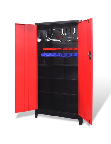 Armadio Portautensili 2 Ante Acciaio 90x40x180 cm Nero e Rosso