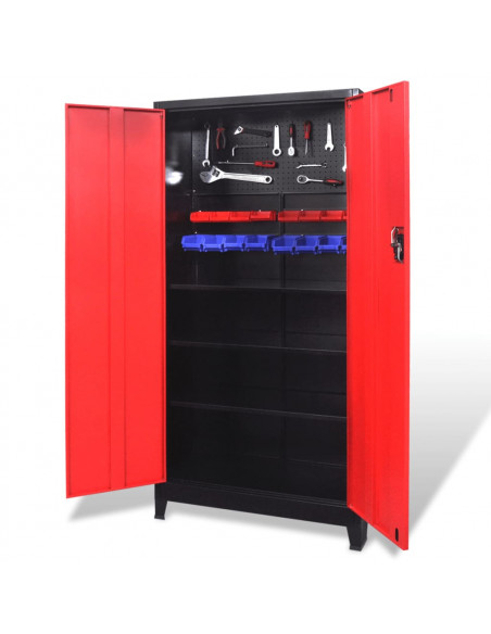 Armadio Portautensili 2 Ante Acciaio 90x40x180 cm Nero e Rosso