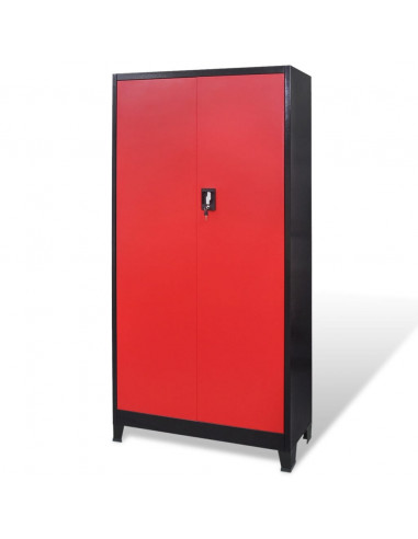 Armadio Portautensili 2 Ante Acciaio 90x40x180 cm Nero e Rosso