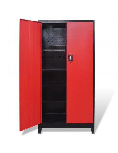 Armadio Portautensili 2 Ante Acciaio 90x40x180 cm Nero e Rosso