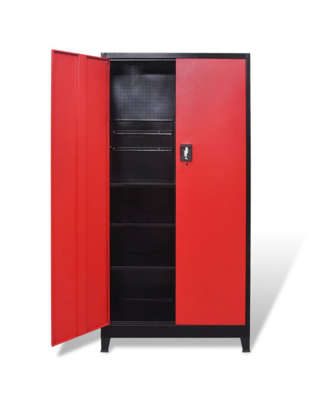 Armadio Portautensili 2 Ante Acciaio 90x40x180 cm Nero e Rosso