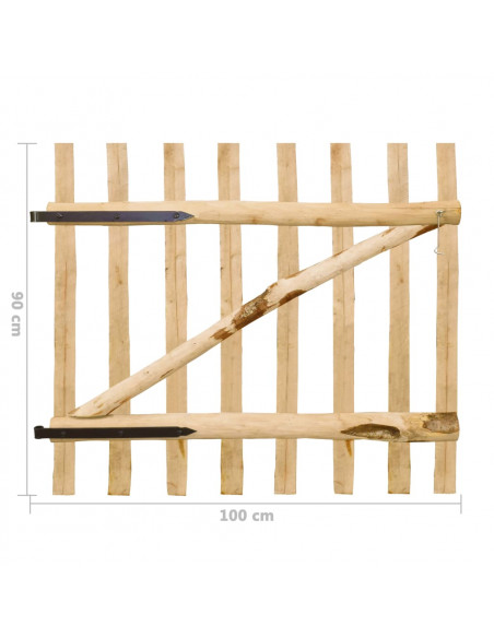 Cancello Singolo per Recinzione in Legno di Nocciolo 100x90 cm
