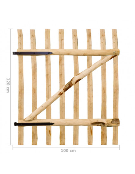 Cancello Singolo per Recinzione in Legno di Nocciolo 100x120 cm
