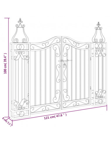 Cancello da Giardino Nero 121x8x100 cm in Ferro Battuto