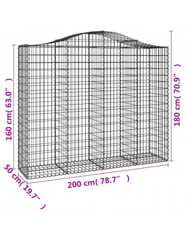 Cesti Gabbioni ad Arco 30 pz 200x50x160/180 cm Ferro Zincato
