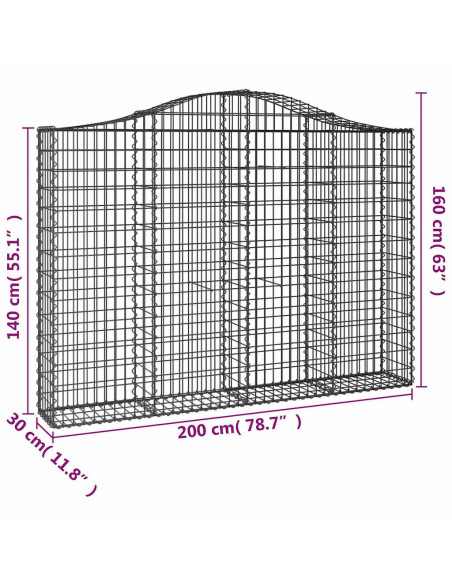 Cesti Gabbioni ad Arco 9 pz 200x30x140/160 cm Ferro Zincato