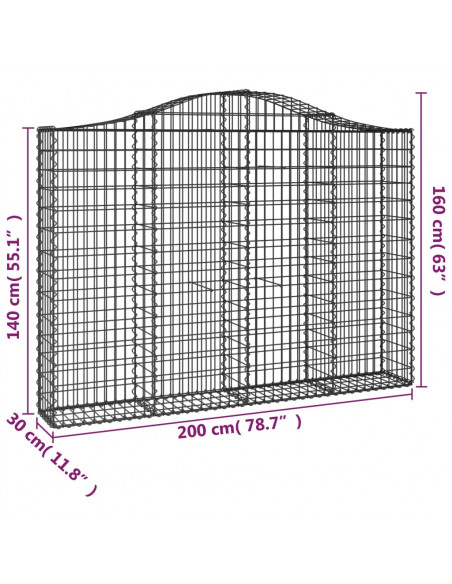 Cesti Gabbioni ad Arco 5 pz 200x30x140/160 cm Ferro Zincato