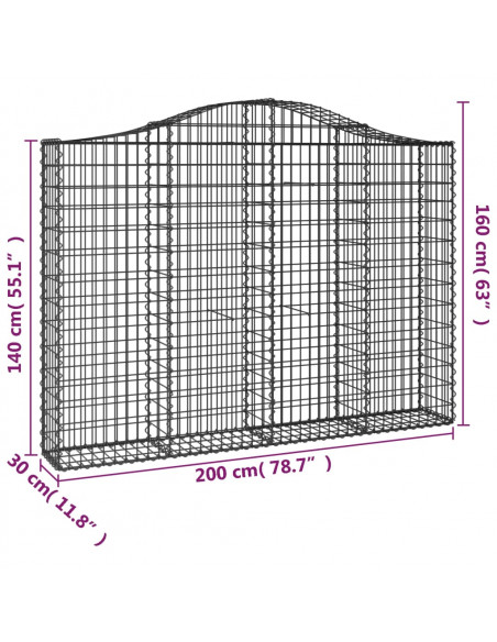 Cesti Gabbioni ad Arco 10 pz 200x30x140/160 cm Ferro Zincato
