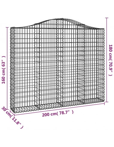 Cesto Gabbione ad Arco 200x30x160/180 cm Ferro Zincato